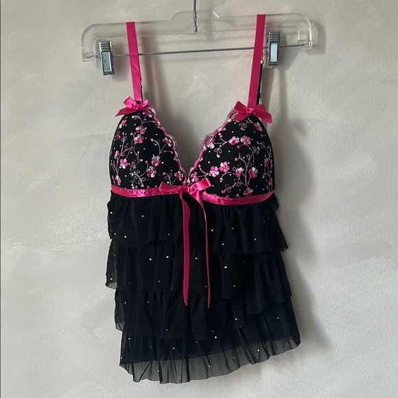 Sexy Little Things By Victoria's Secret Sequin Embroidered Floral Babydoll sz s - Picture 1 of 9
